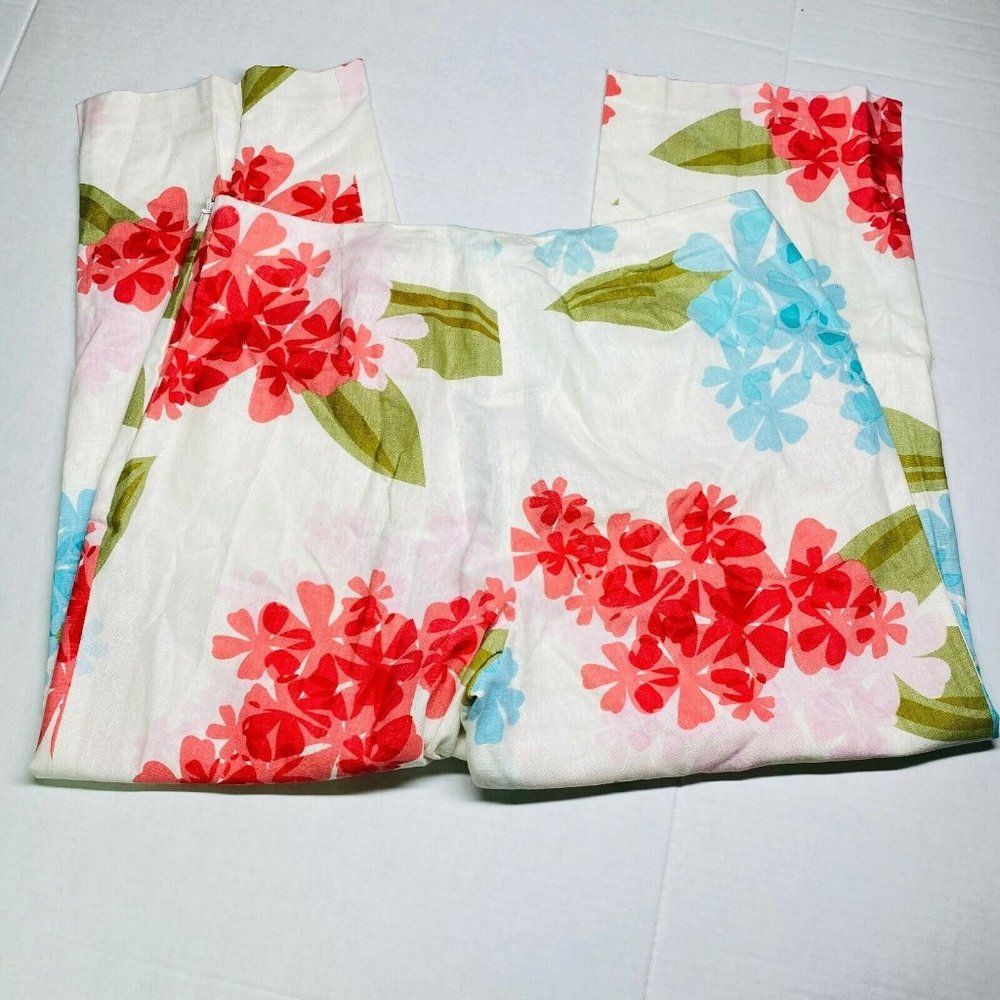 Caroline Kendrick Floral Linen Blend Cropped Pants